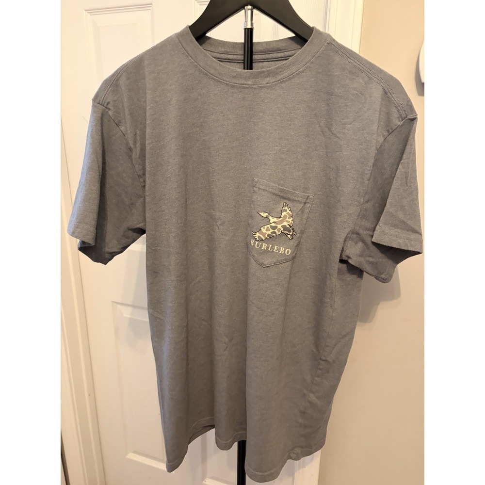 BURLEBO Men's Camo Mallard Duck Pocket T-Shirt Gray Short Sleeve Med Country EUC